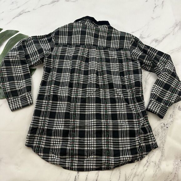 Basic Editions Womens Vintage 90s Christmas Flannel Shirt Size M Black Plaid - Picture 7 of 11